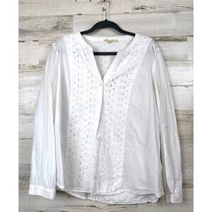 41 Hawthorn Womens XL White Eyelet Lace Button Down Lightweight Shirt Blouse